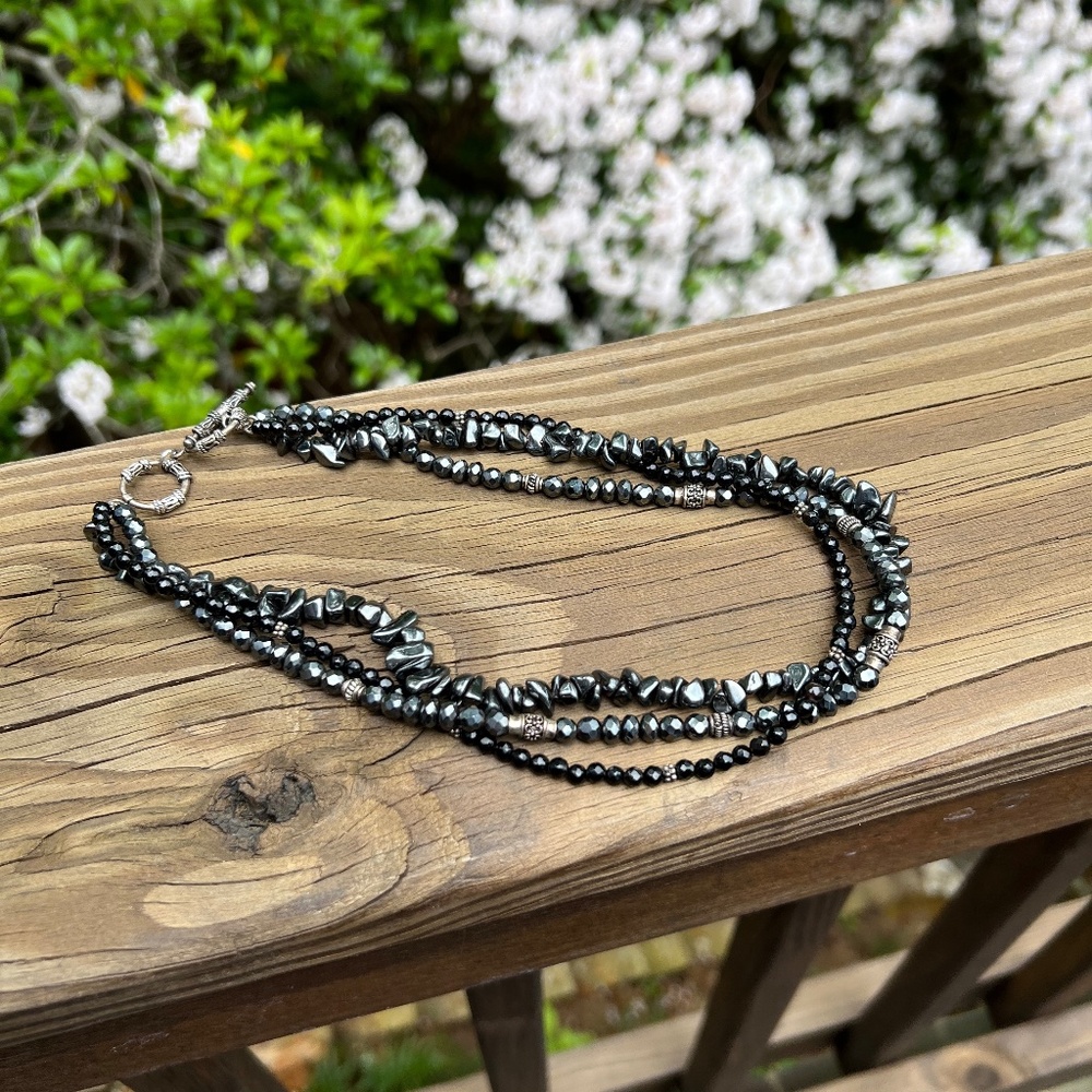 Silpada N1094 Triple-Strand Necklace (Onyx, Hematite and Sterling Silver)